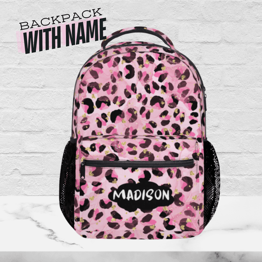Pink Leopard Print Backpack Personalized School Bag Girl