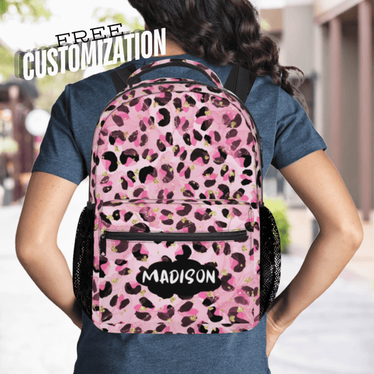Pink Leopard Print Backpack Personalized School Bag Girl
