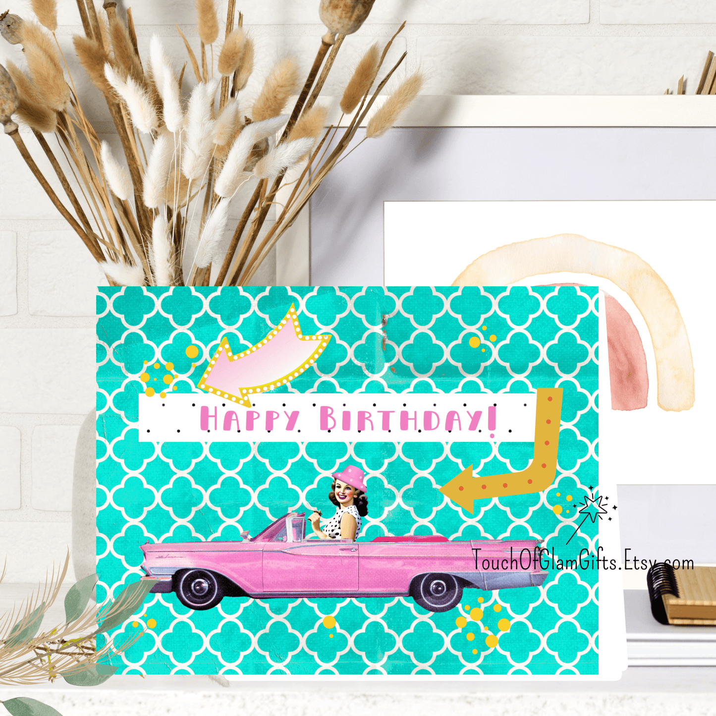 Birthday Card Printable: Funny Vintage Pink Cadillac
