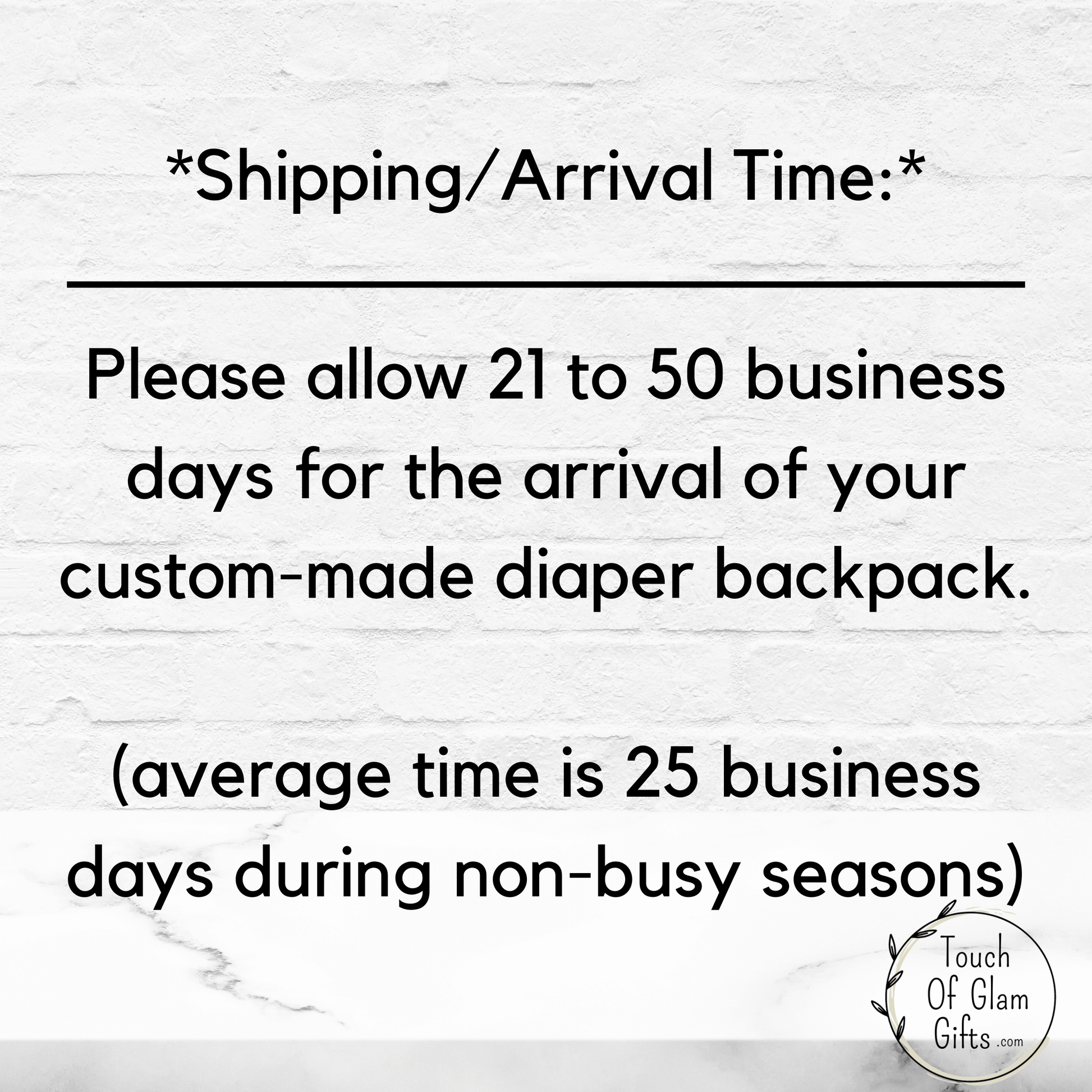 Shipping and arrival time for your one of a kind dad life backpack. Average arrival time is twenty five business days, but please allow up to fifty days for the arrival.