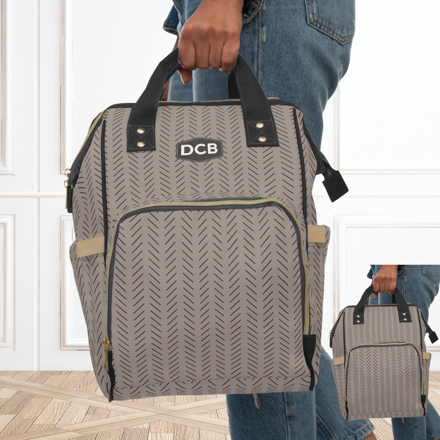 Diaper Bag Backpack for Dads - Custom - Brown with Black Lines