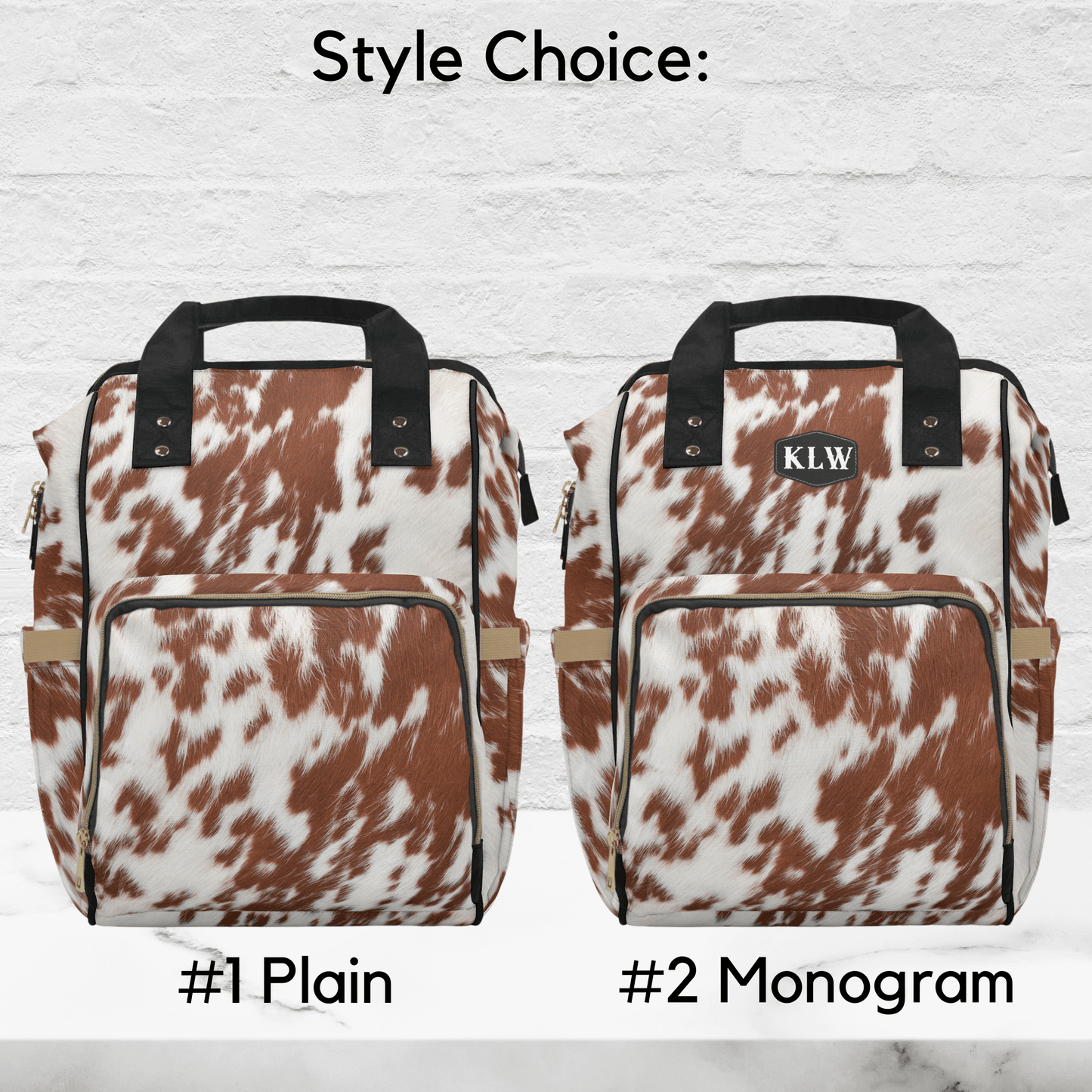 Our style choices both shown here is plain without monogramming and with added initials up to three on a black patch to match the black handles.