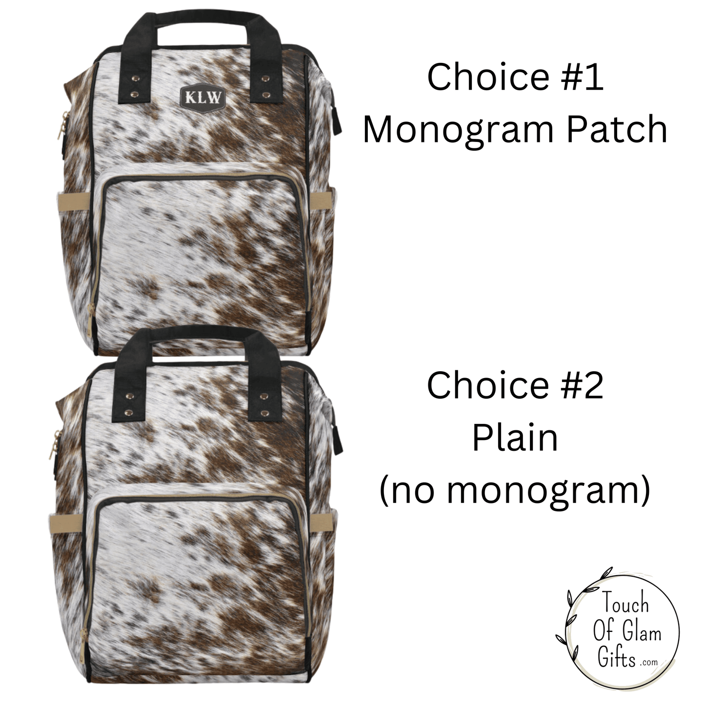 Our diaper backpack can be monogrammed or enjoyed plain as shown in the choices in pictures.
