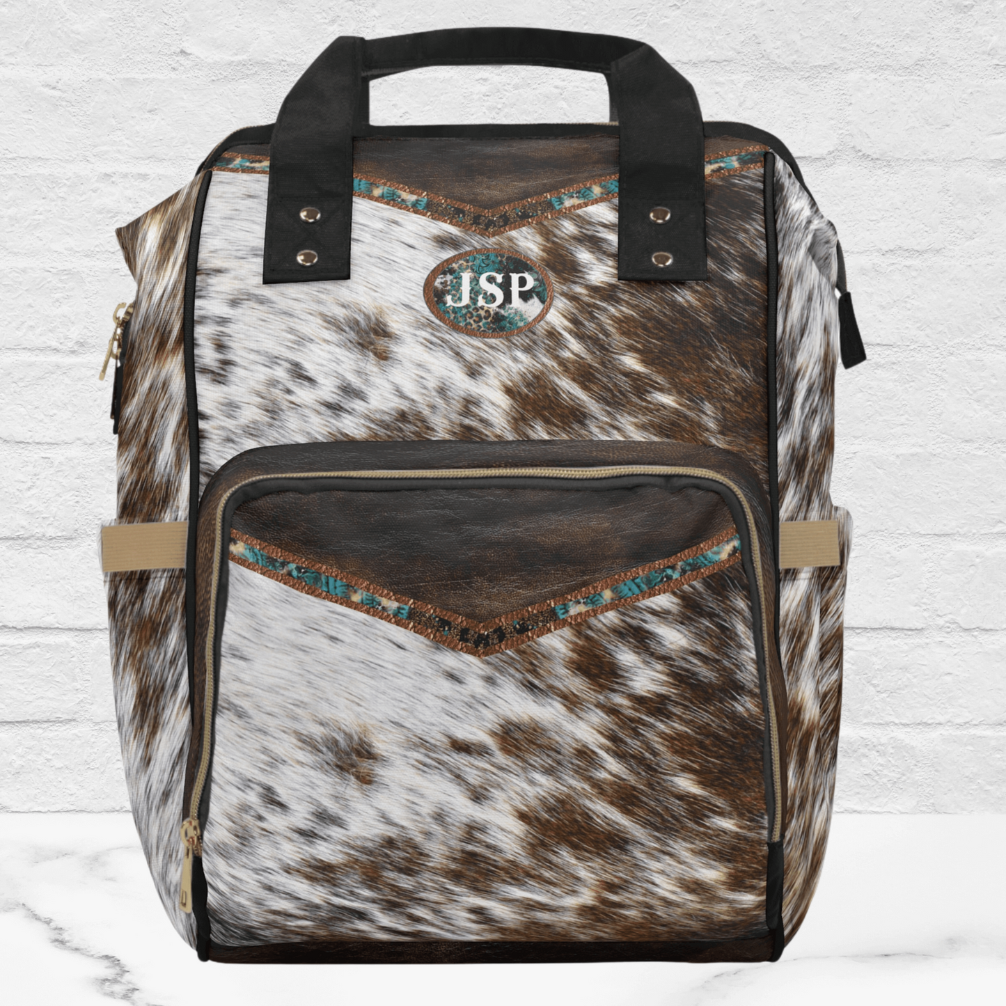 Western Cowhide Print Backpack, Monogrammed Multipurpose Backpack, Airport Travel Backpack Carry On Bag,