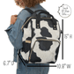 The dimensions of our cow print backpack is shown as fifteen inch height, ten point eight inch width and six point seven inch depth.