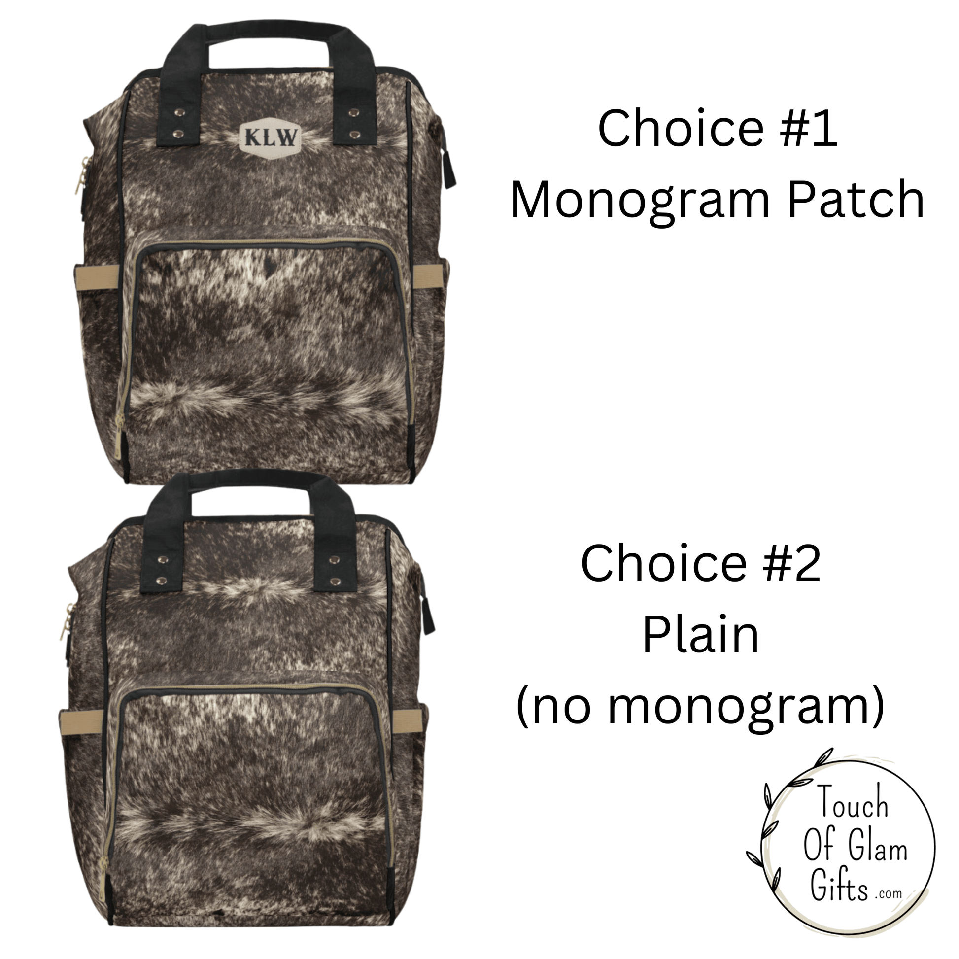 You can monogram your cow print backpack or enjoy it plain.