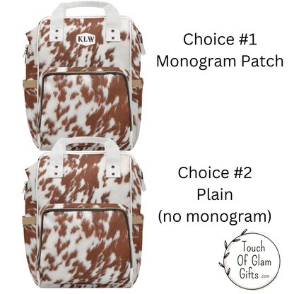 You choose if you want monogram initials in black on your diaper backpack or you can leave it plain.