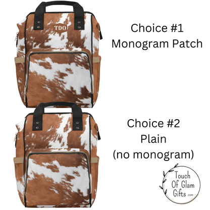 You can choose to monogram your cowhide backpack purse or enjoy it plain cow print.