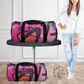 Our monogrammed pink duffel bag makes the perfect weekend bag for teen girls.   This shows a large pink duffel bag with a  graffiti print on canvas bag and the small duffel bag with name for personalized gym bag for teen girls.
