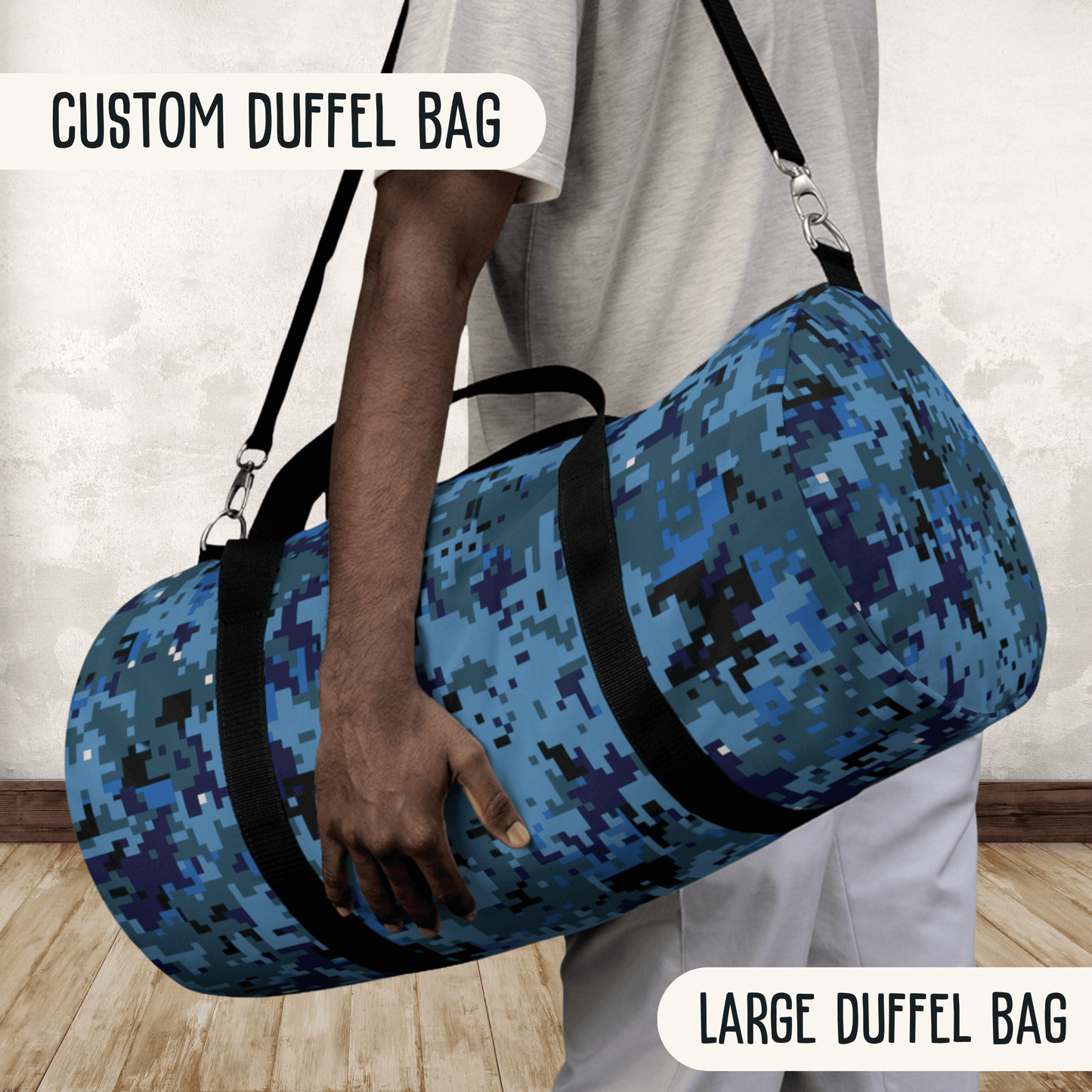 Blue Camo Duffel Bag Personalized Gym Bag Men Boys