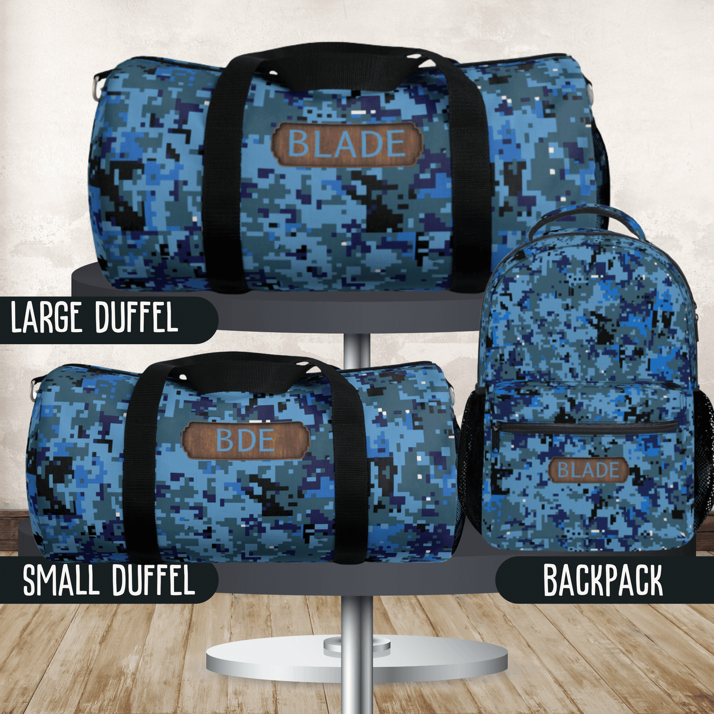 Personalized Blue camo travel bags for men and boys