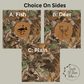 Up close look for the choices of sides for fish, deer and plain camo for mens camo duffel bag.
