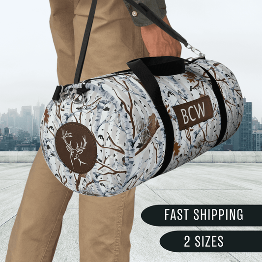 White Camouflage Duffel Bag for Men Kids Weekender Bag Tree Camo