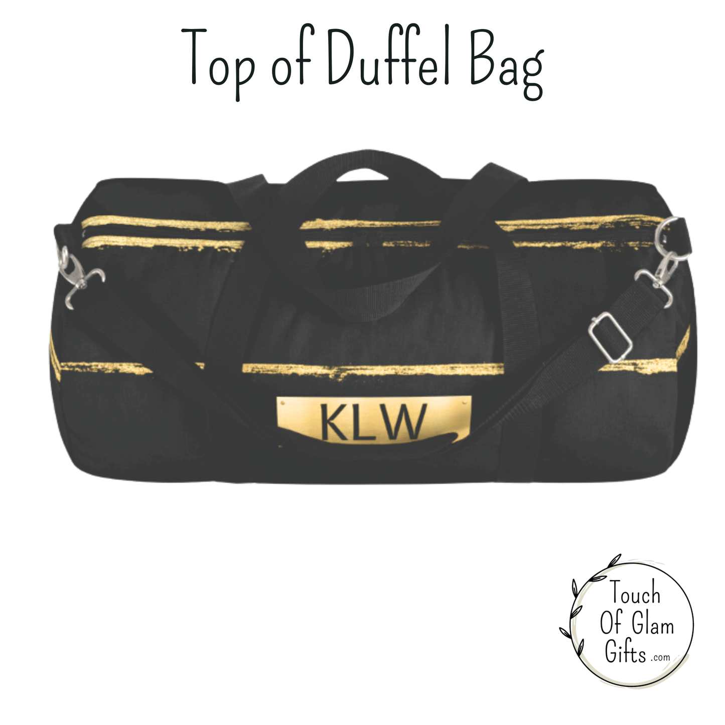The top of our light black duffel bag shows a quality zipper with two zipper attachments for easy packing. The black handles and adjustable shoulder strap make this the perfect carry on bag for him.