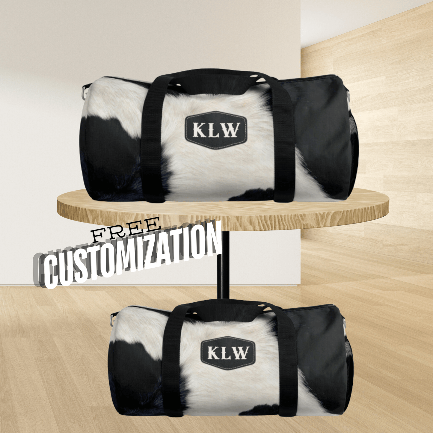 Cowhide Print Weekender Bag, Monogram Cow Print Gym Bag