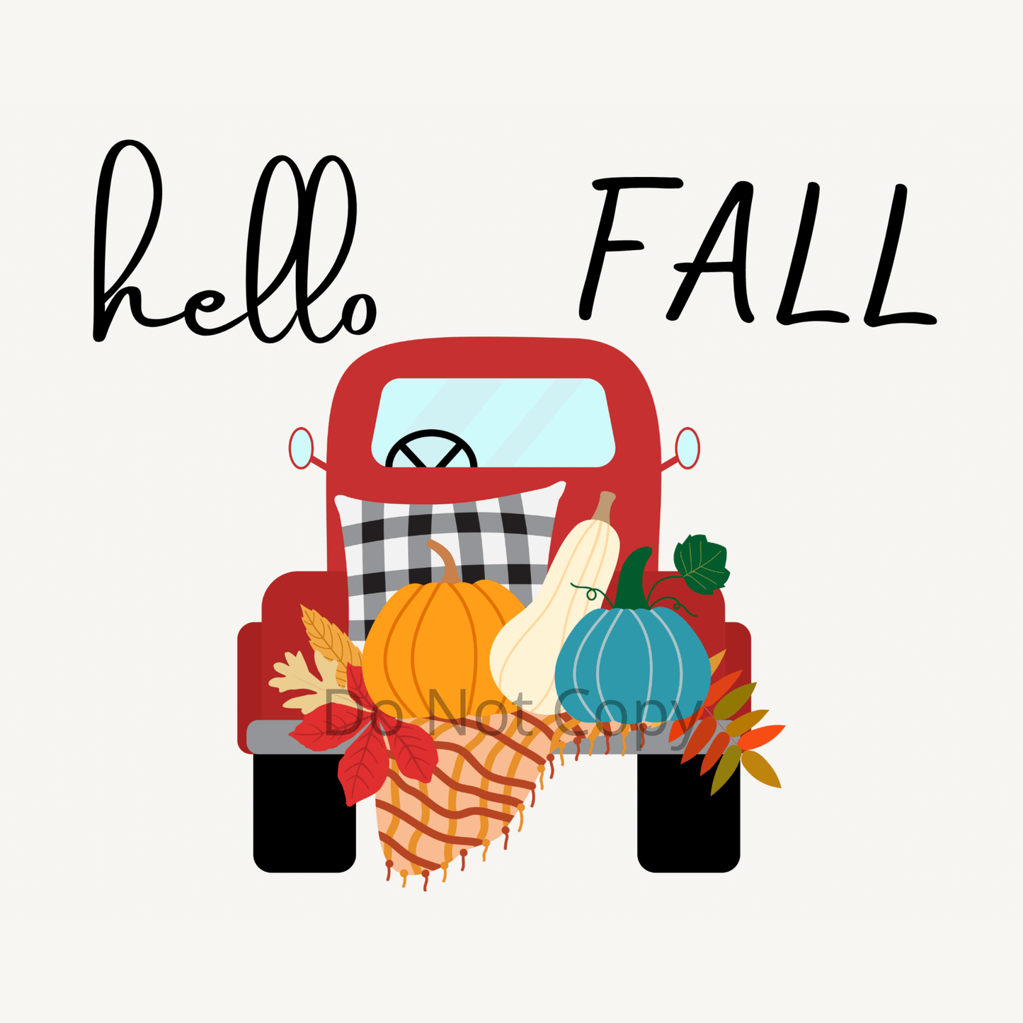Printables: "Hello Fall" Pickup Truck w/ Autumn Pumpkins - Digital Download Fall Wall Art