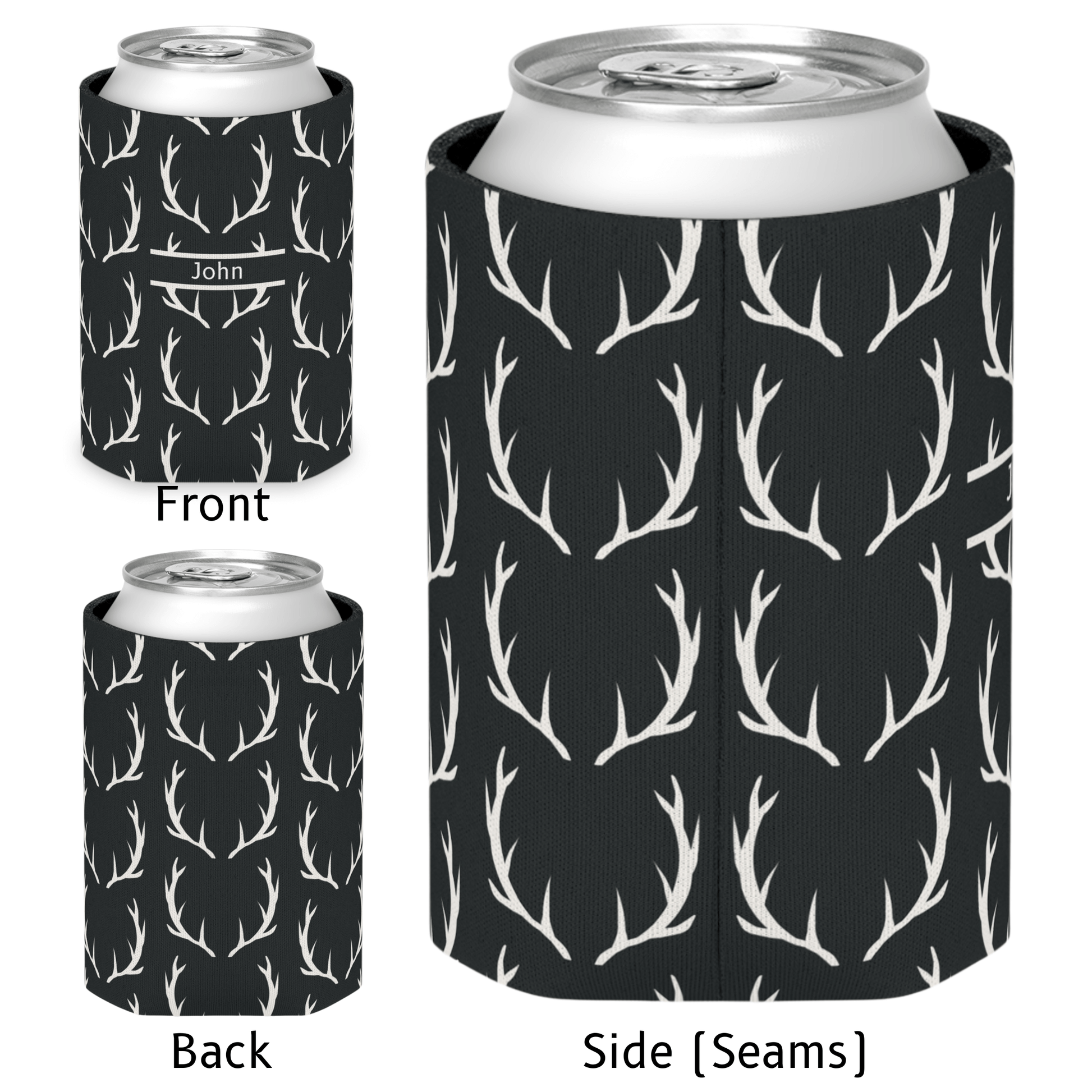All sides of our deer antler koozie shows detail of the seam. The deer antler horns are continious.