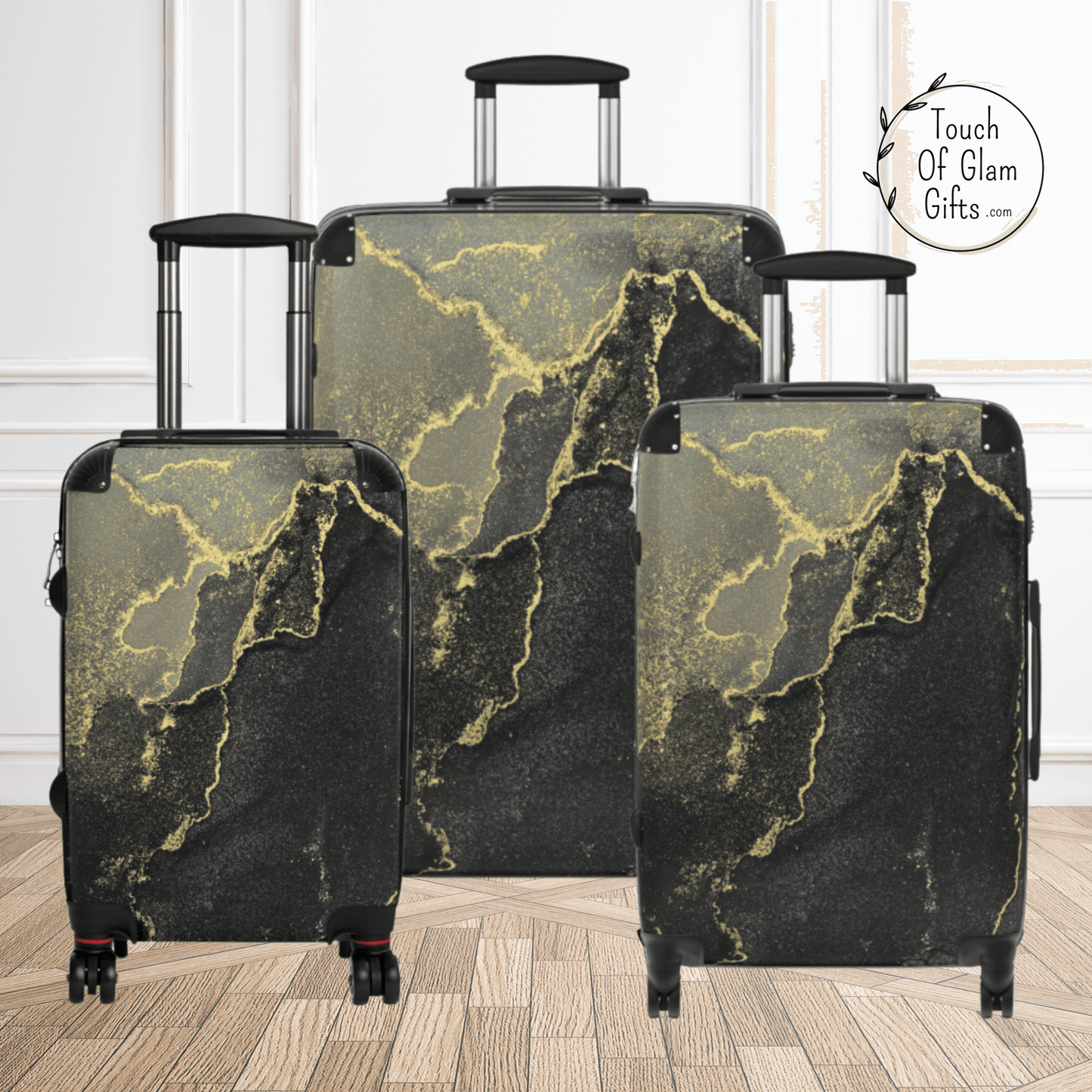 Designer Black Marble Luggage