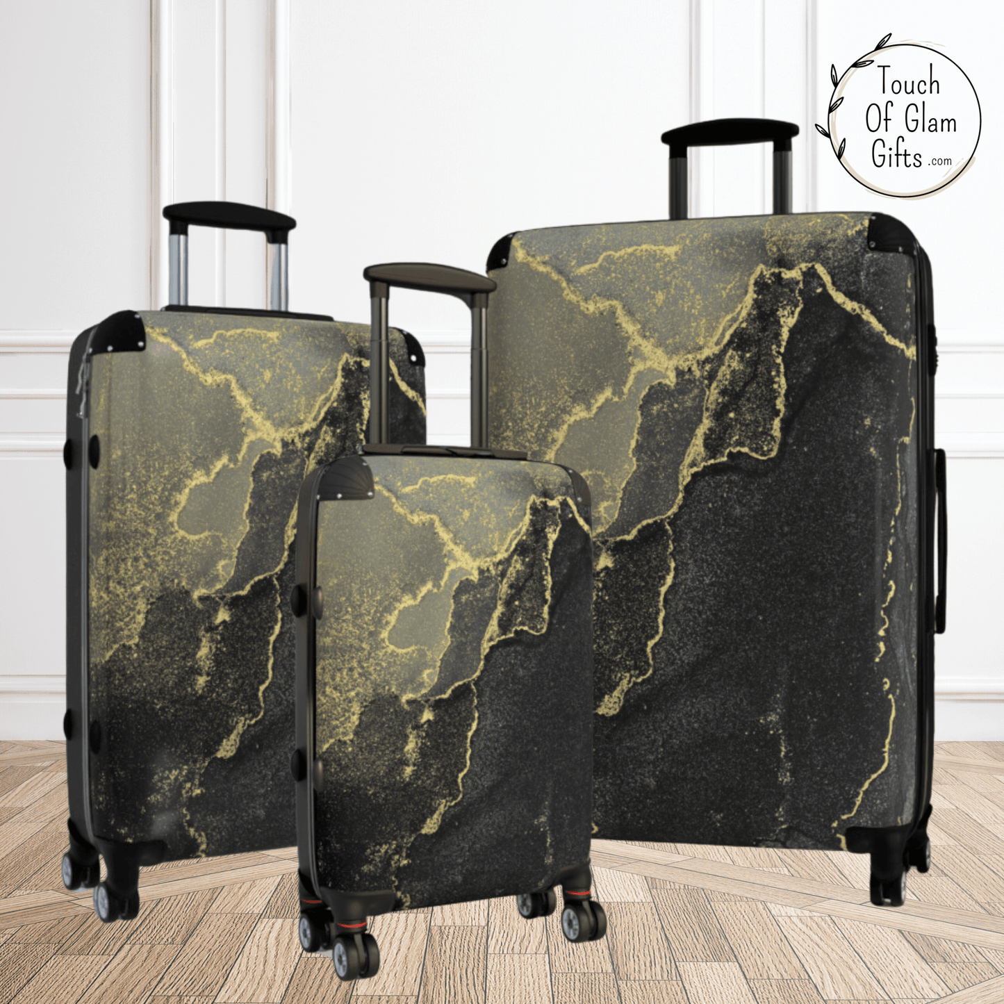 Designer Black Marble Luggage
