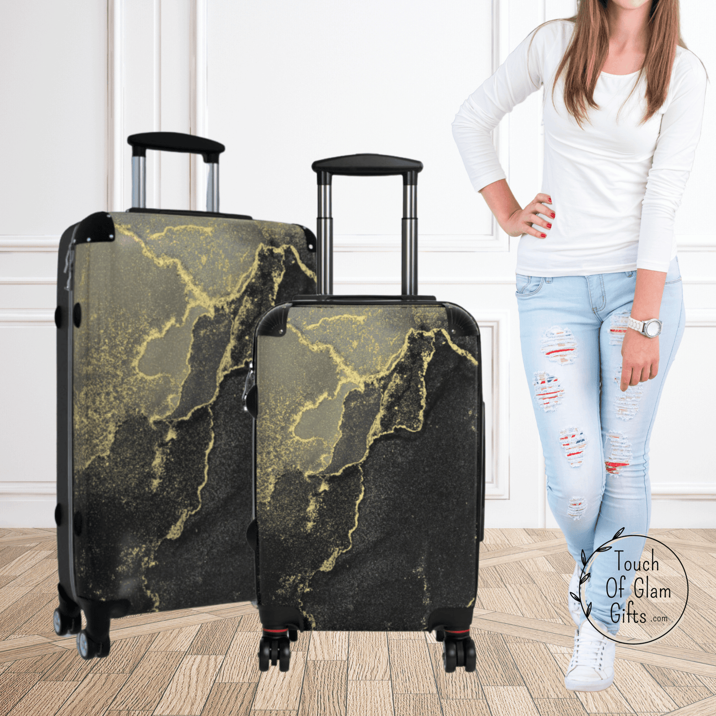 Designer Black Marble Luggage
