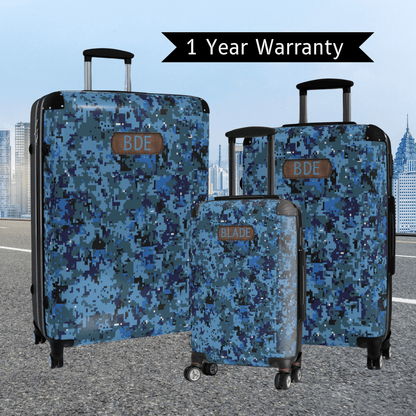 Mens Blue Camo Luggage Set Personalized Travel Bag