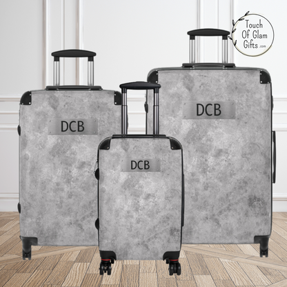 Custom Monogramed Luggage For Men #3, Light Grey Leather & Custom Initials