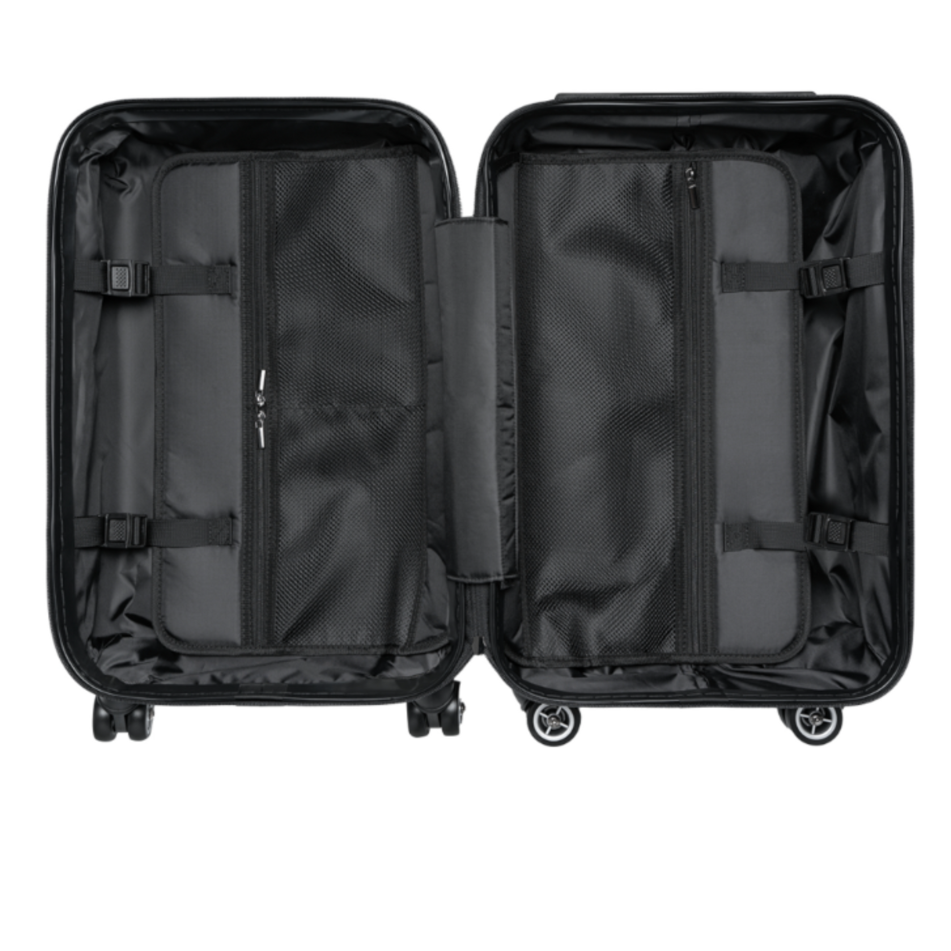 The inside of our luggage has dividers with clasps on both sides for holding your personal belongings in when you close the suitcase.