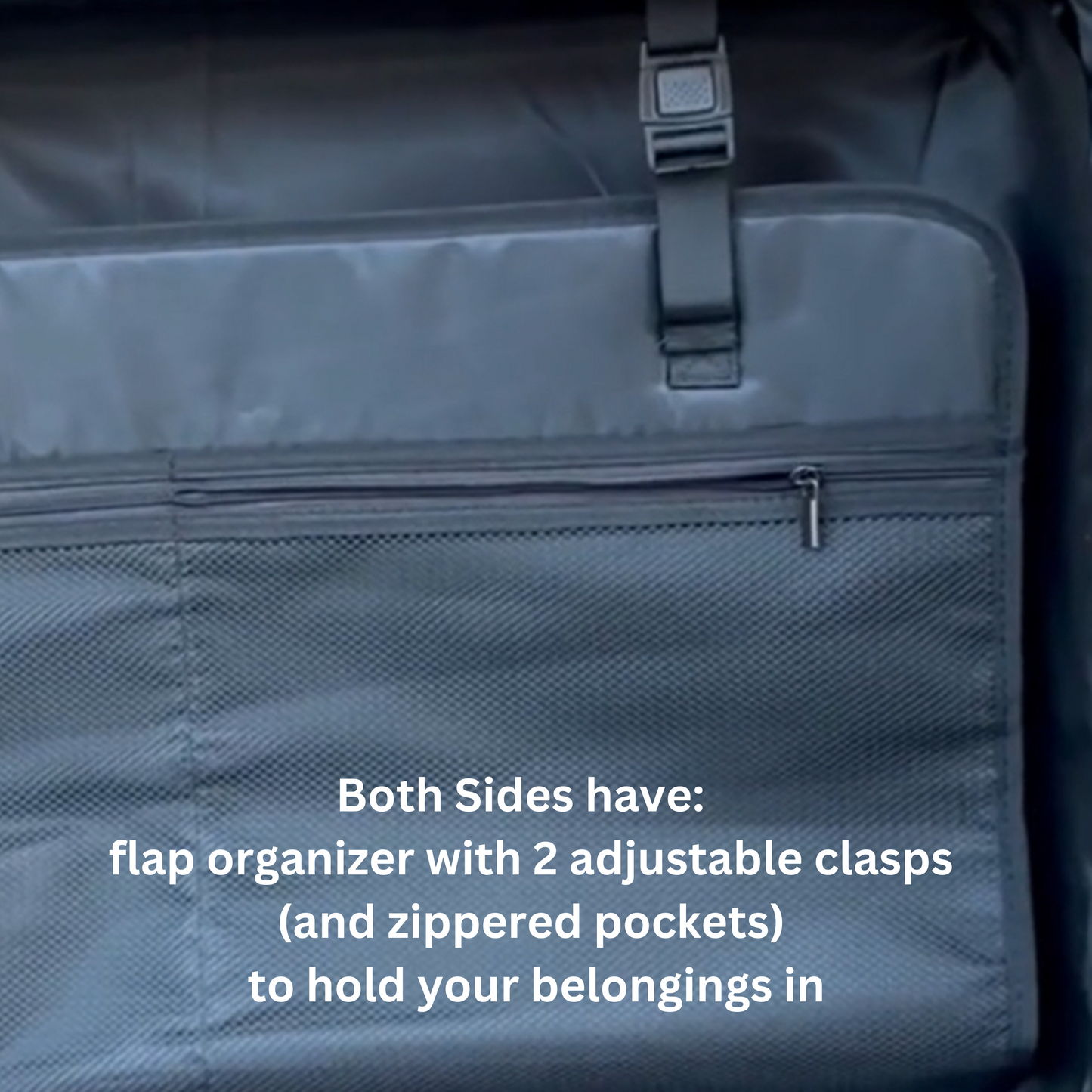 A close up view of the organizer with pockets to hold your belonging in.