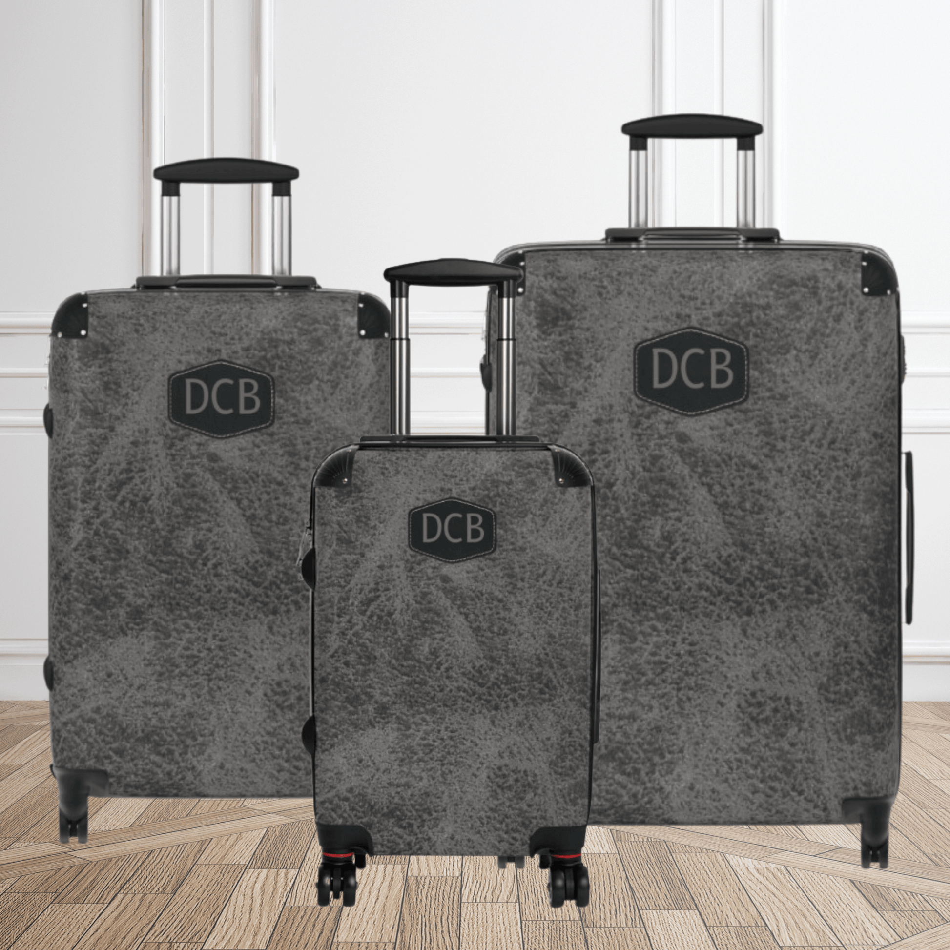 Dark Grey Leather Custom Suitcase for Him 