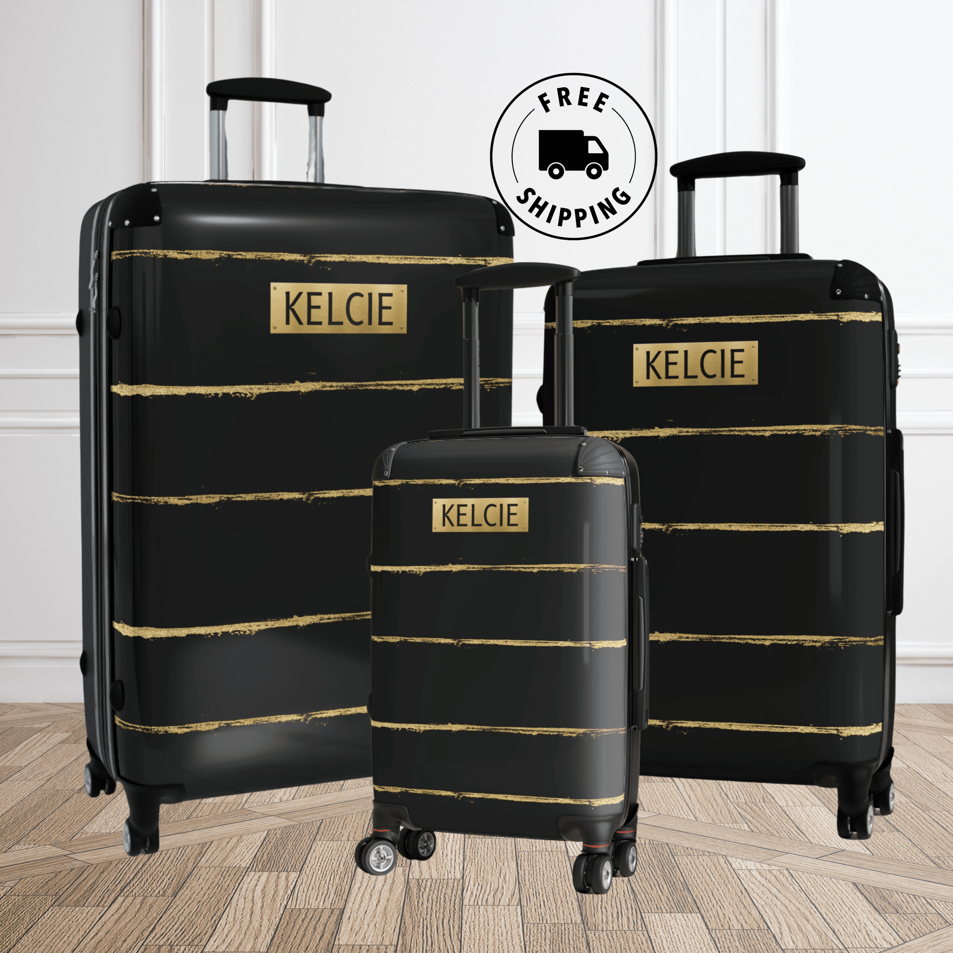 Personalized Black & Gold Suitcase with Name