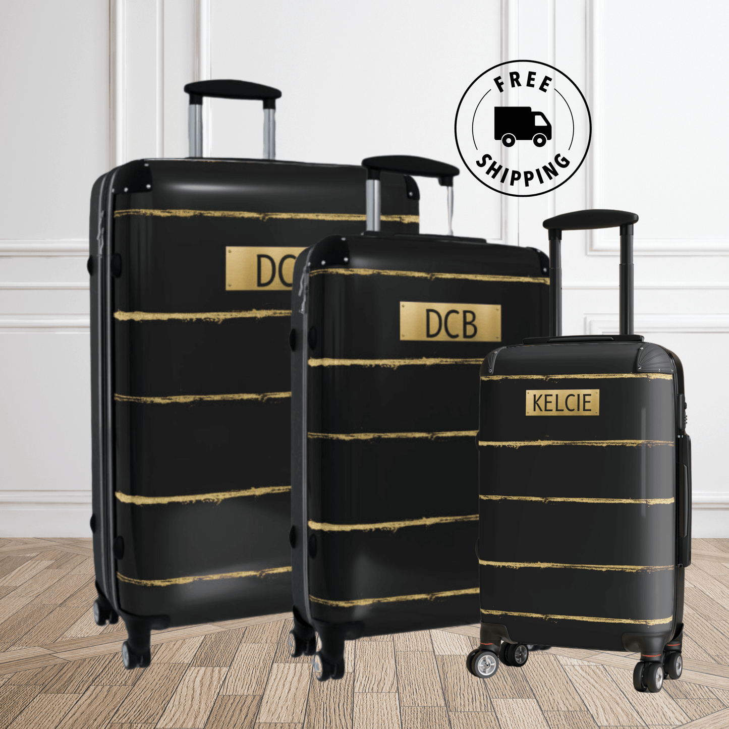 Personalized Black Suitcase for Women Custom Luggage Set 