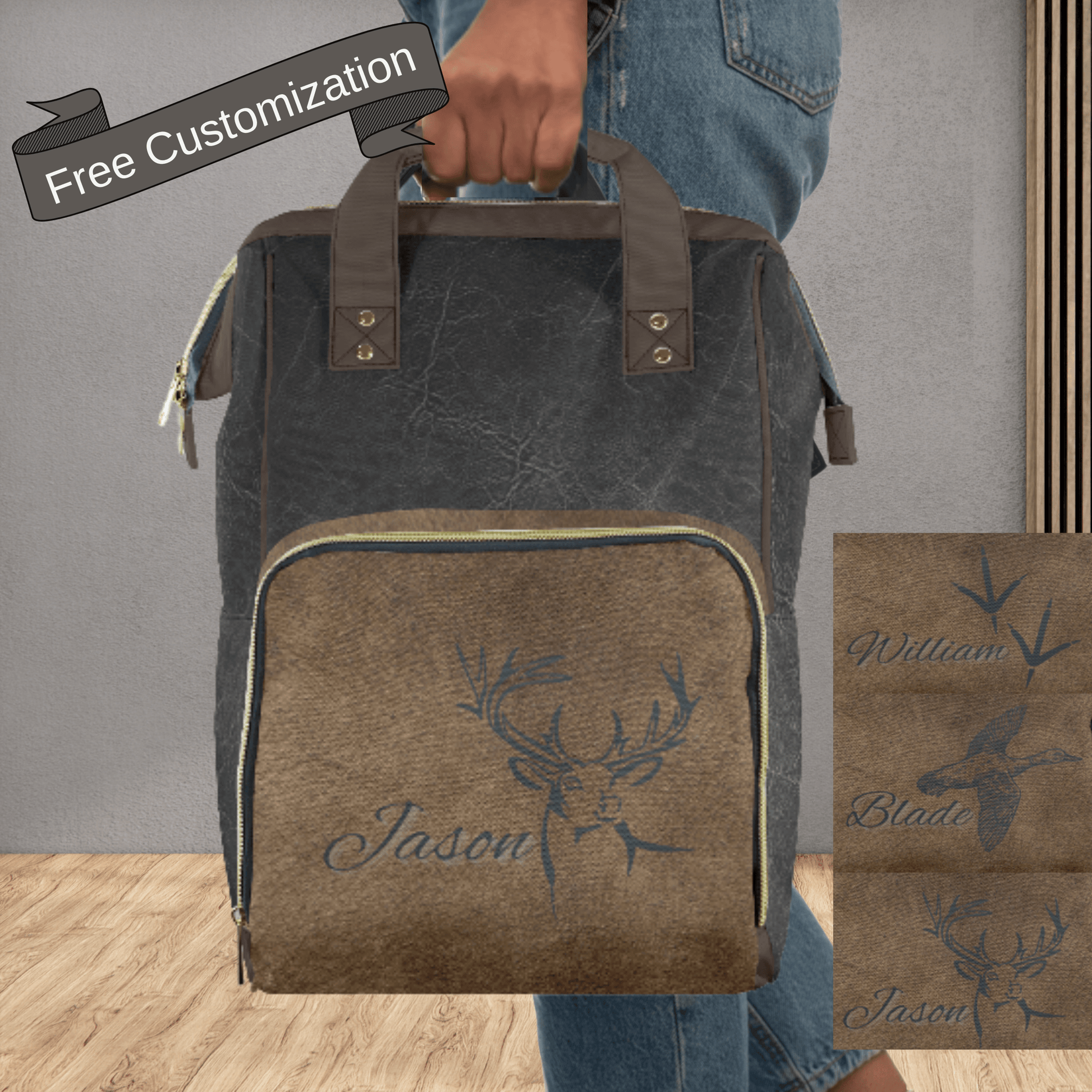 Our black &amp; brown diaper backpack is the perfect masculine diaper bag for new dads, combining practicality with a rugged design.