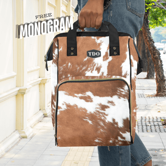 Cowhide Print Diaper Bag Backpack, Western Baby Bag for new mom