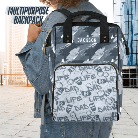 Blue Camo Multipurpose Backpack for Guys, Mens Baby Backpack, Custom Camouflage Backpack, 