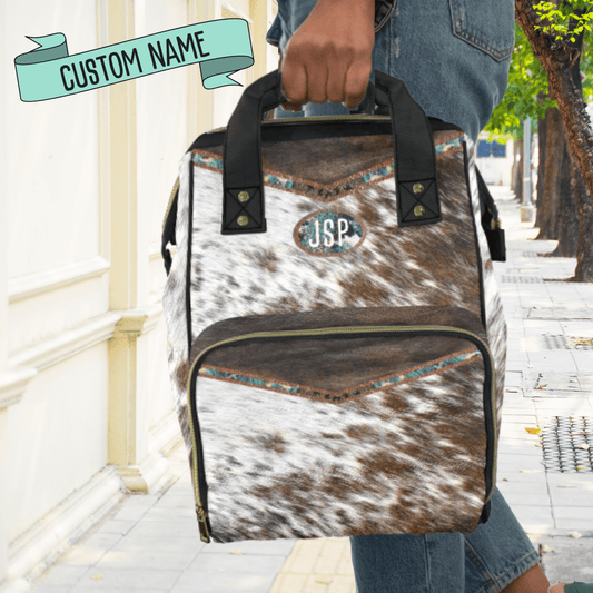 Western Cowhide Print Backpack Monogrammed Multipurpose Backpack