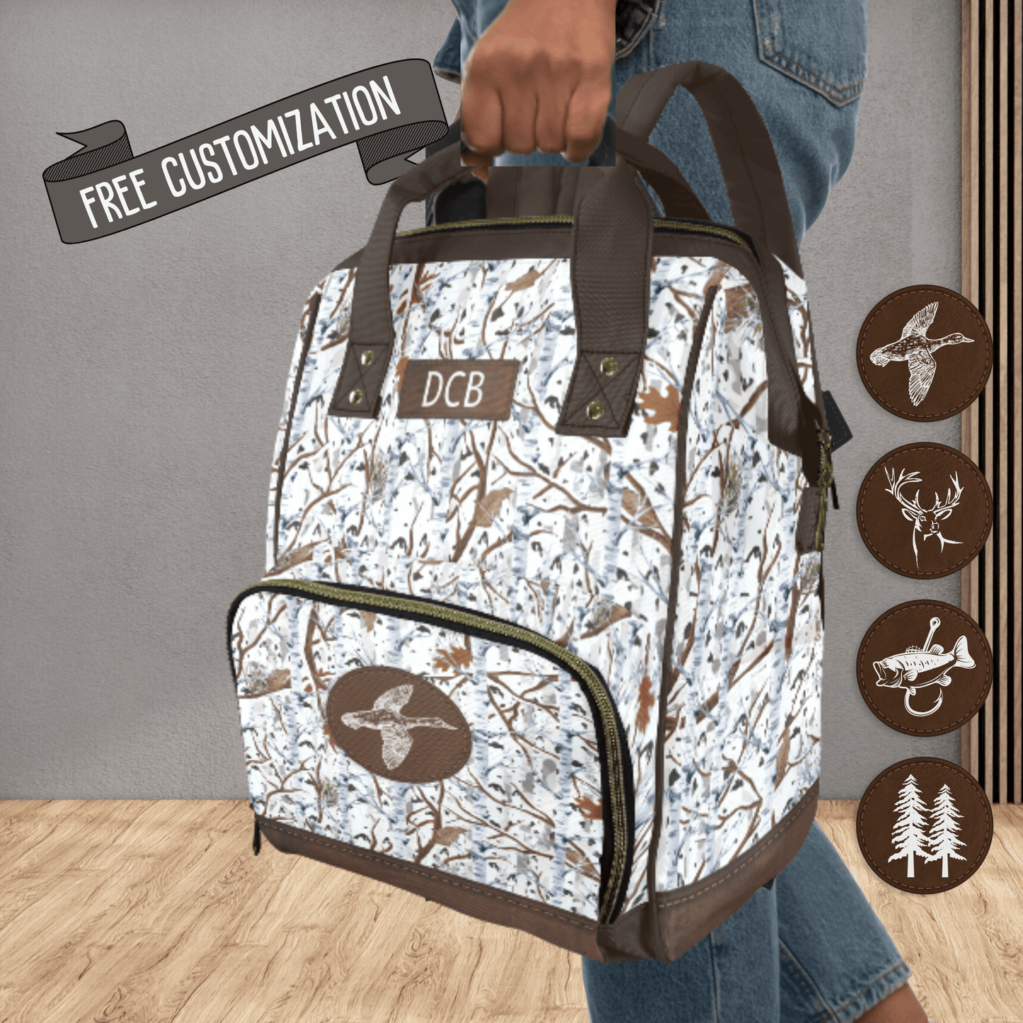 White Camo Baby Diaper Organizer Masculine Diaper Backpack for New Dad