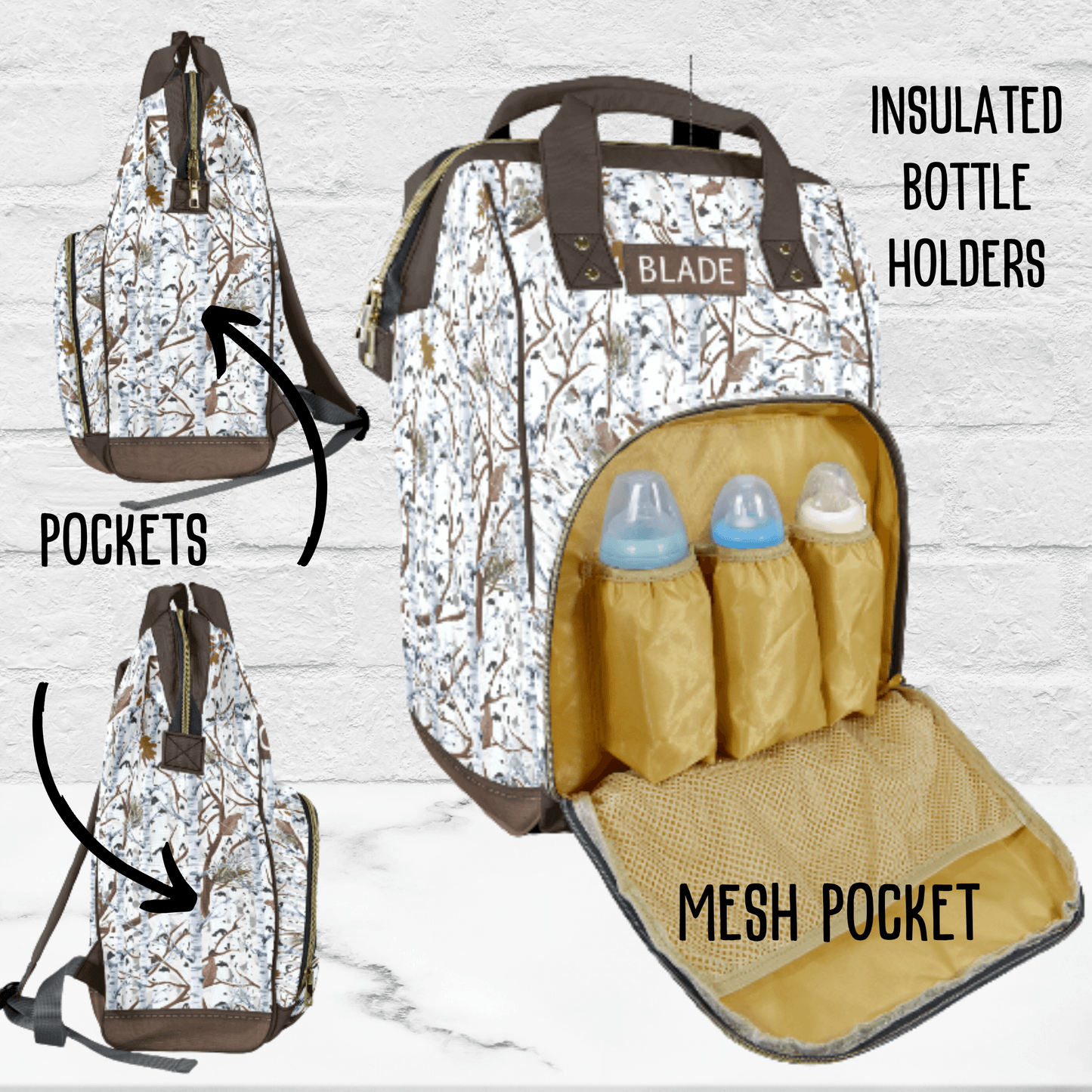 White Camo Baby Diaper Organizer Masculine Diaper Backpack for New Dad