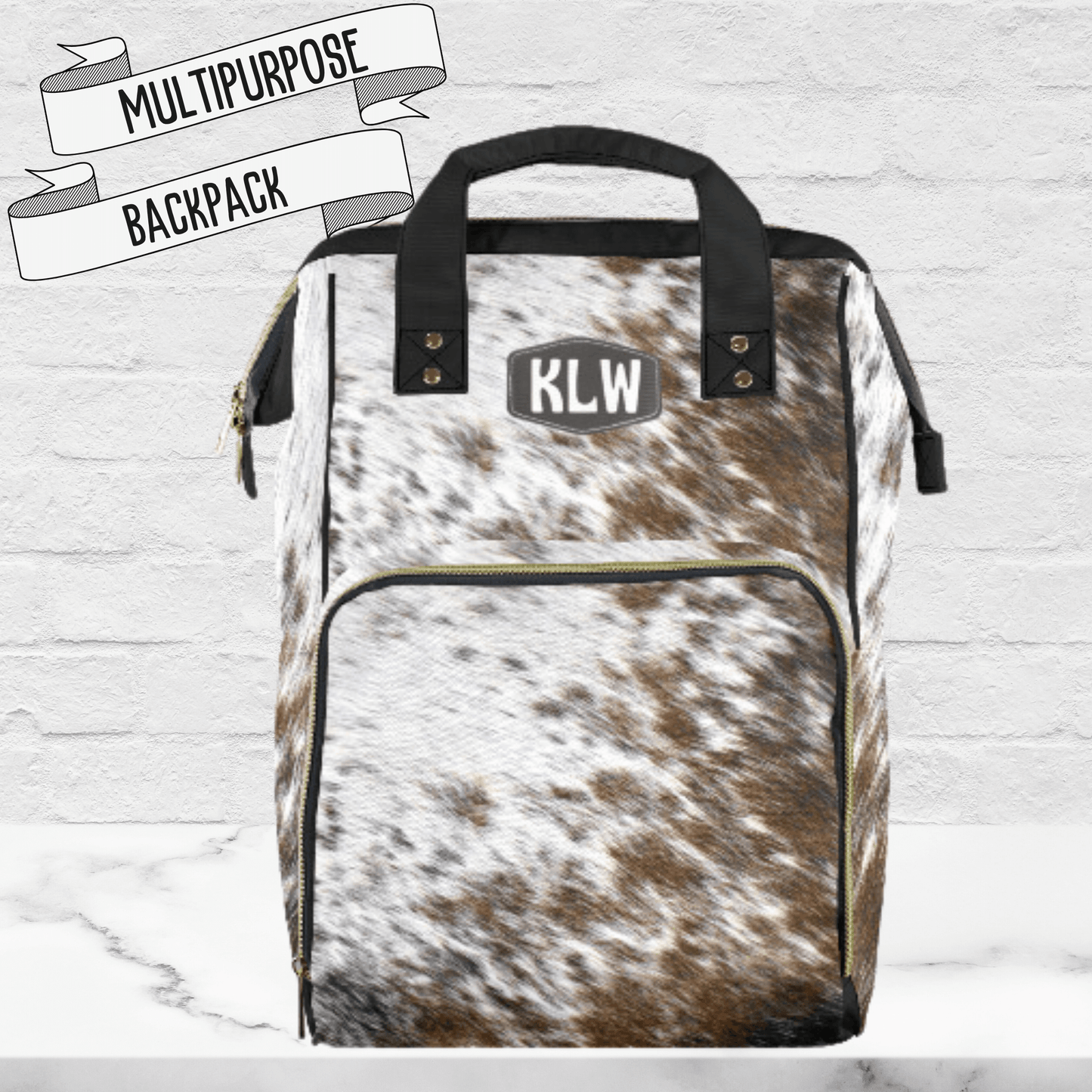 Cowhide Diaper Bag Backpack Monogram Baby Shower Gift