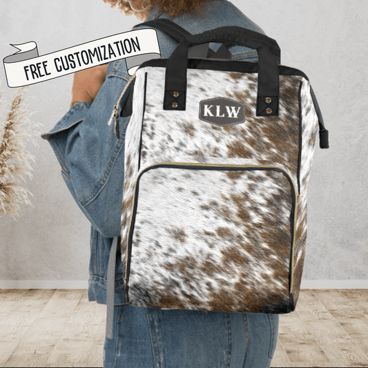 Cowhide Diaper Bag Backpack Monogram Baby Shower Gift