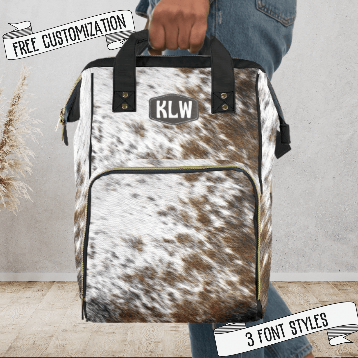 Faux cowhide diaper bag backpack western style diaper organizer