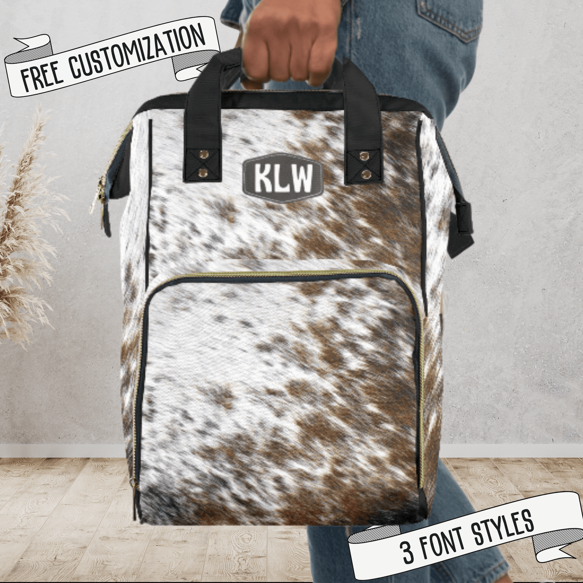 Faux cowhide diaper bag backpack western style diaper organizer