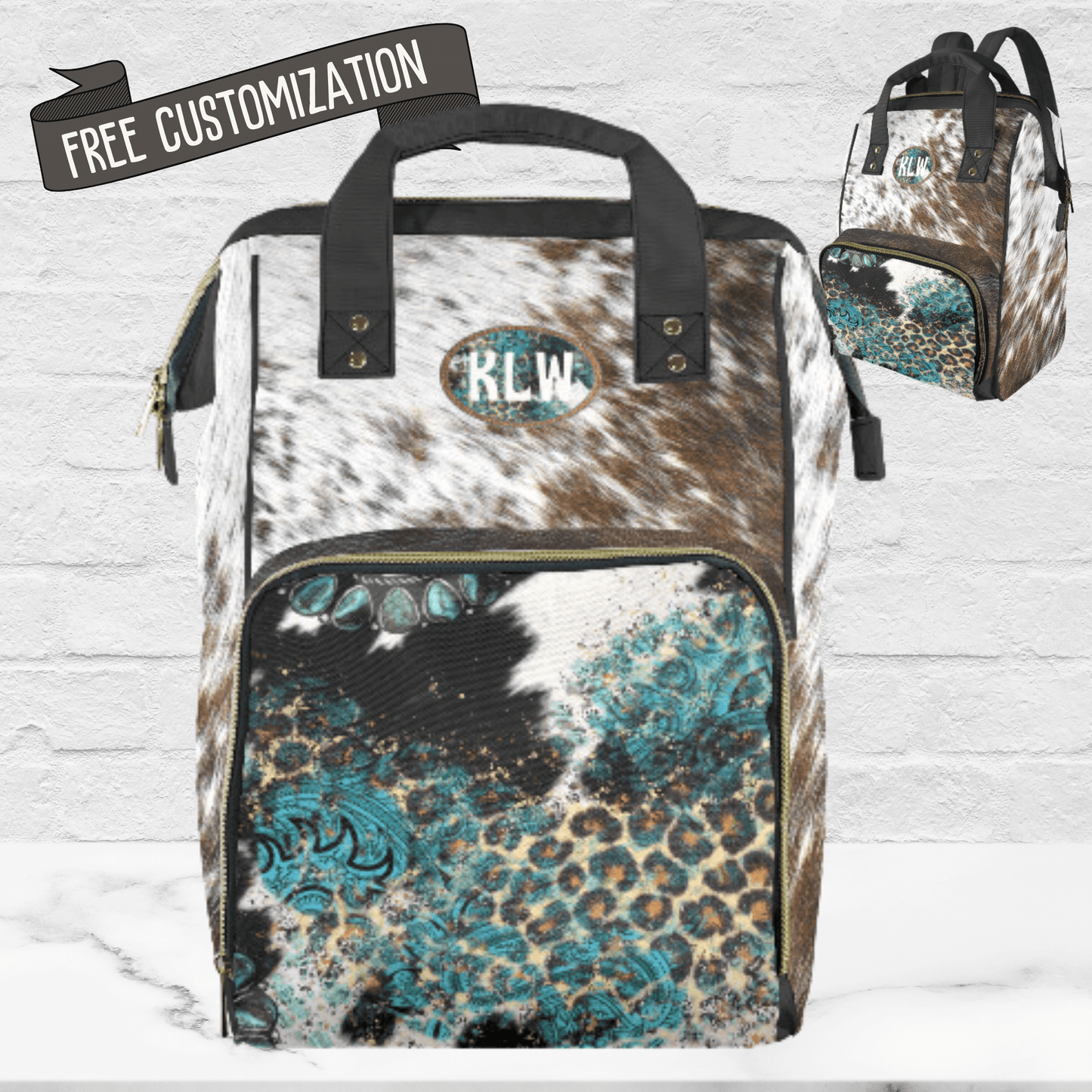 Personalized Diaper Backpack Cow Print Backpack Southwestern Bag