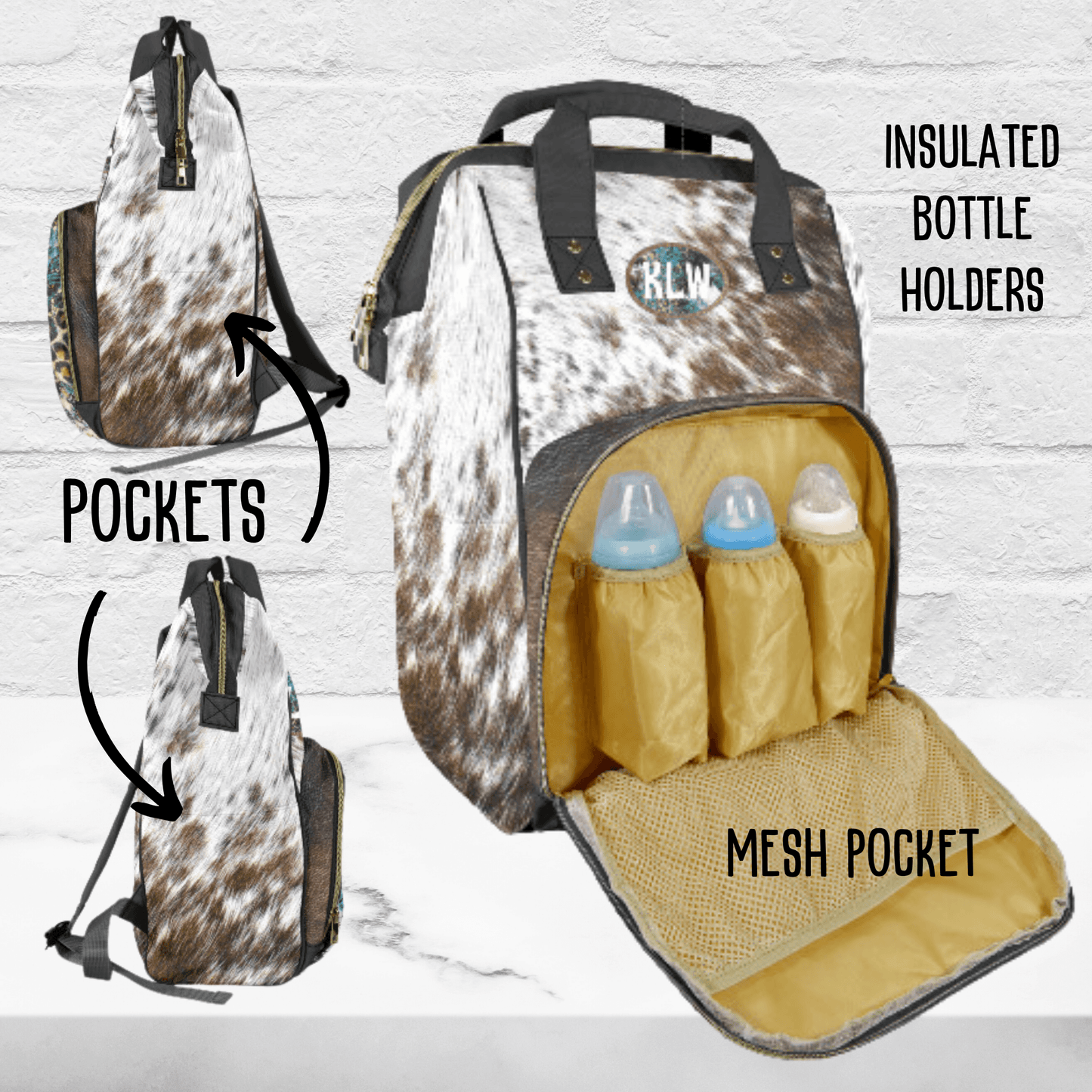 Personalized Diaper Backpack Cow Print Backpack Southwestern Bag