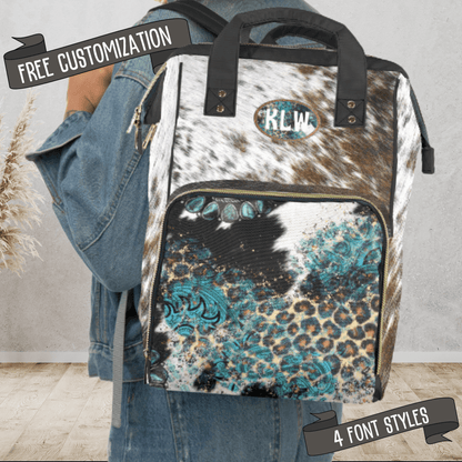 Personalized Diaper Backpack Cow Print Backpack Southwestern Bag