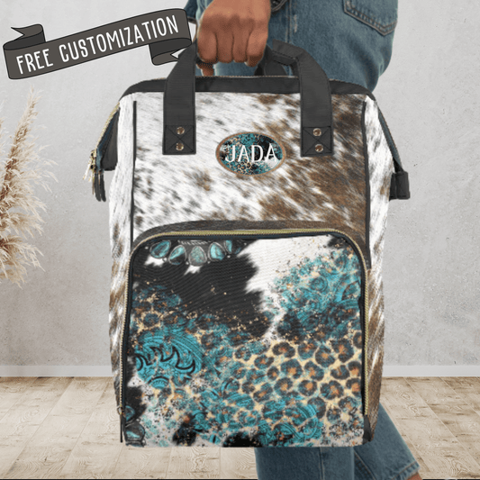 Personalized Diaper Backpack Cow Print Backpack Southwestern Bag