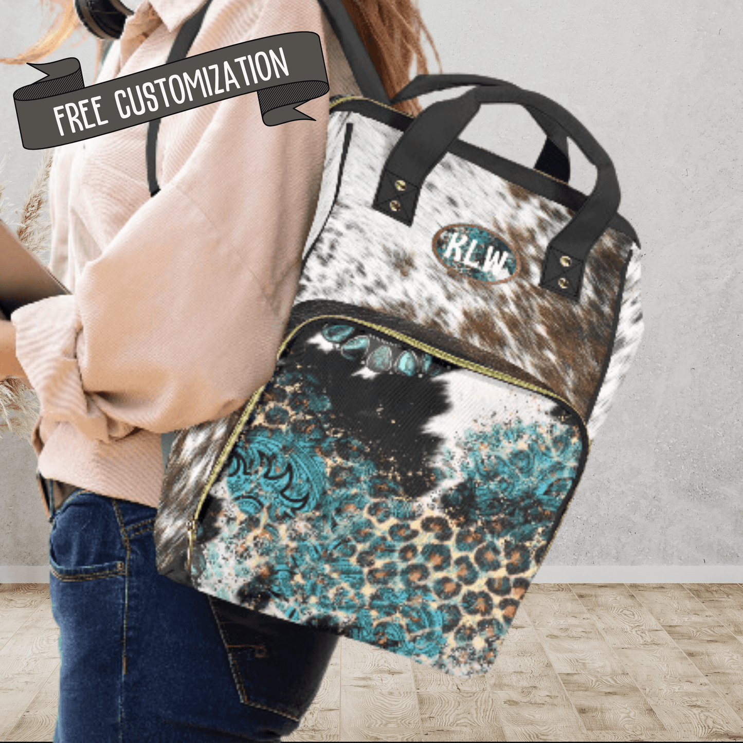 Personalized Diaper Backpack Cow Print Backpack Southwestern Bag