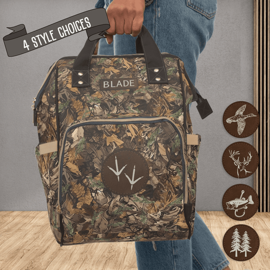 Brown Camo Diaper Bag, Personalized Baby Boy Shower Gift for Duck Turkey Deer Hunter, Mens Camouflage Diaper Organizer