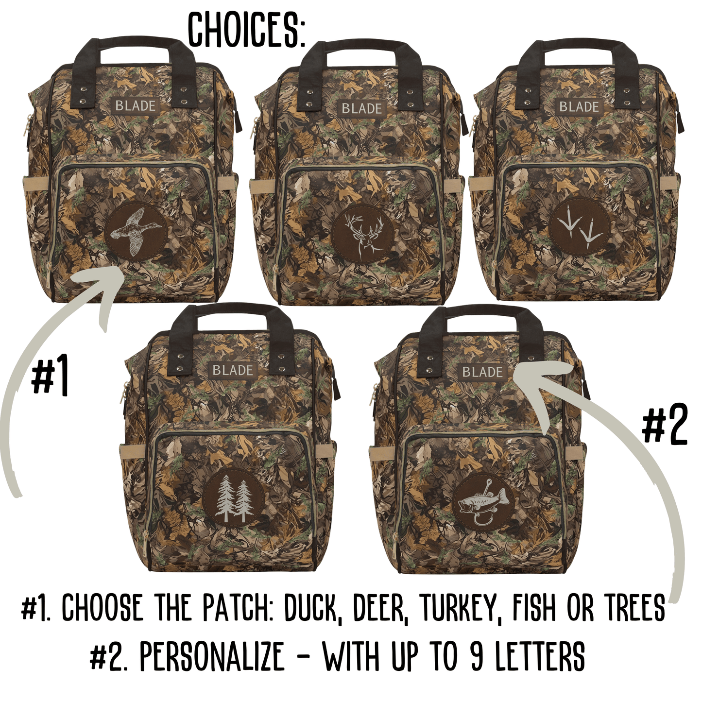 Brown Camo Diaper Bag, Personalized Baby Boy Shower Gift for Duck Turkey Deer Hunter, Mens Camouflage Diaper Organizer