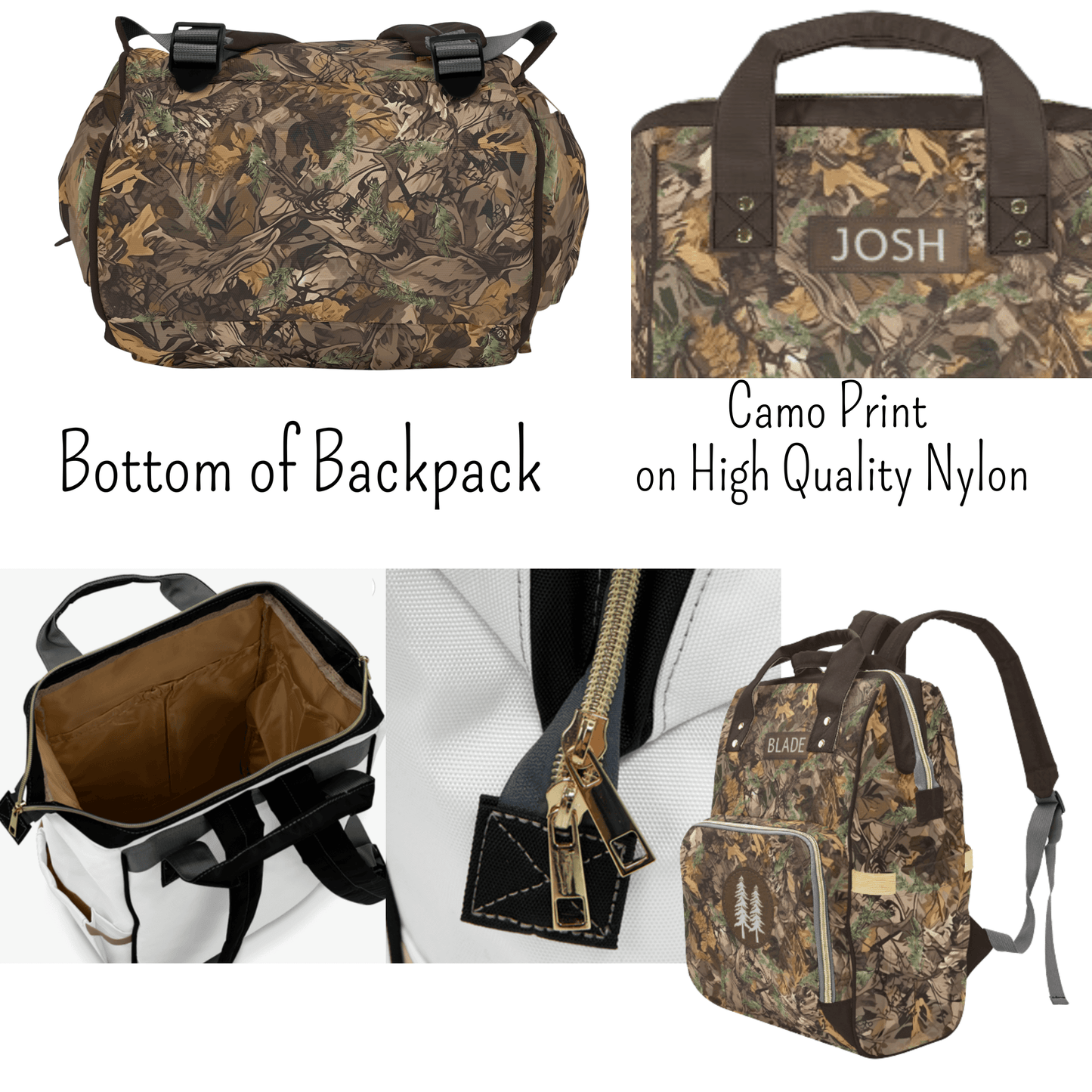 Brown Camo Diaper Bag, Personalized Baby Boy Shower Gift for Duck Turkey Deer Hunter, Mens Camouflage Diaper Organizer