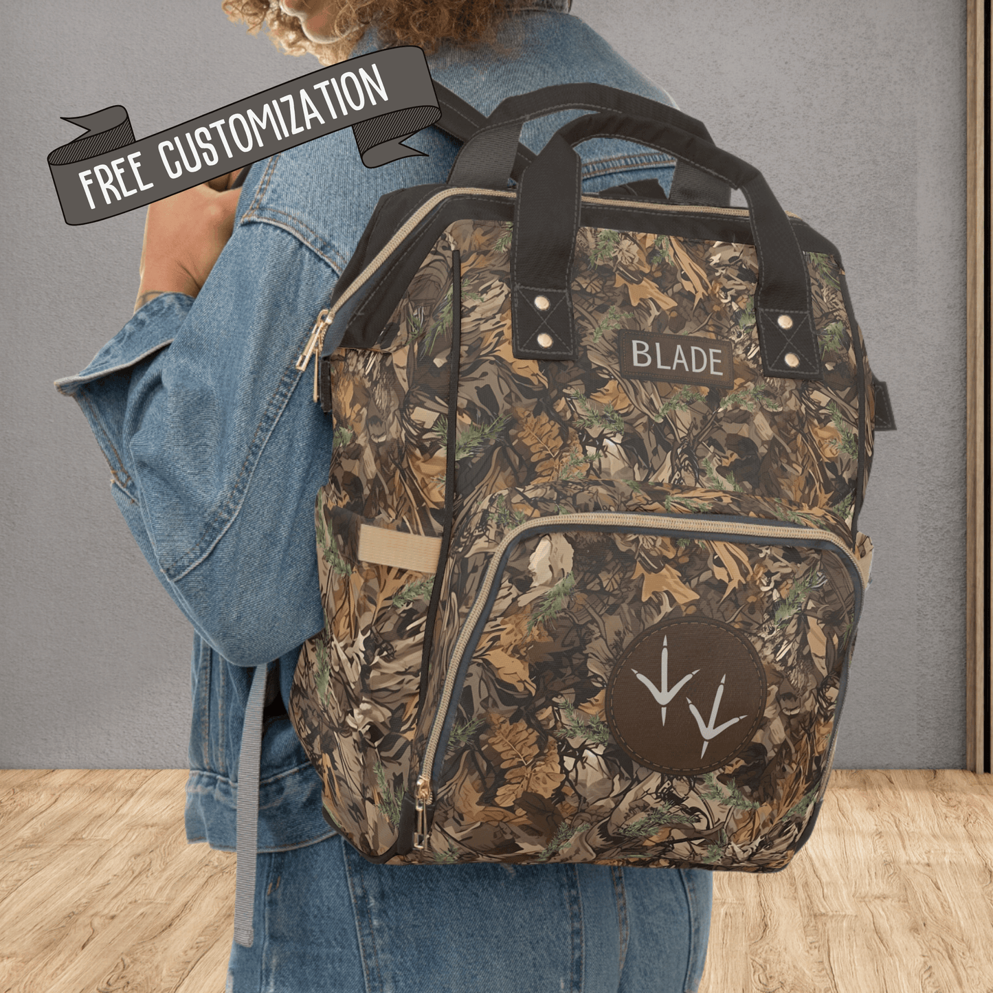 Brown Camo Diaper Bag, Personalized Baby Boy Shower Gift for Duck Turkey Deer Hunter, Mens Camouflage Diaper Organizer